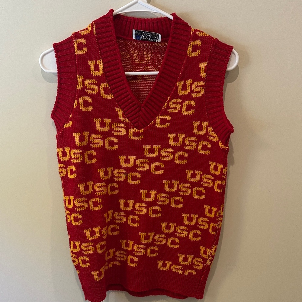 Red and Yellow USC Vintage Knit Vest